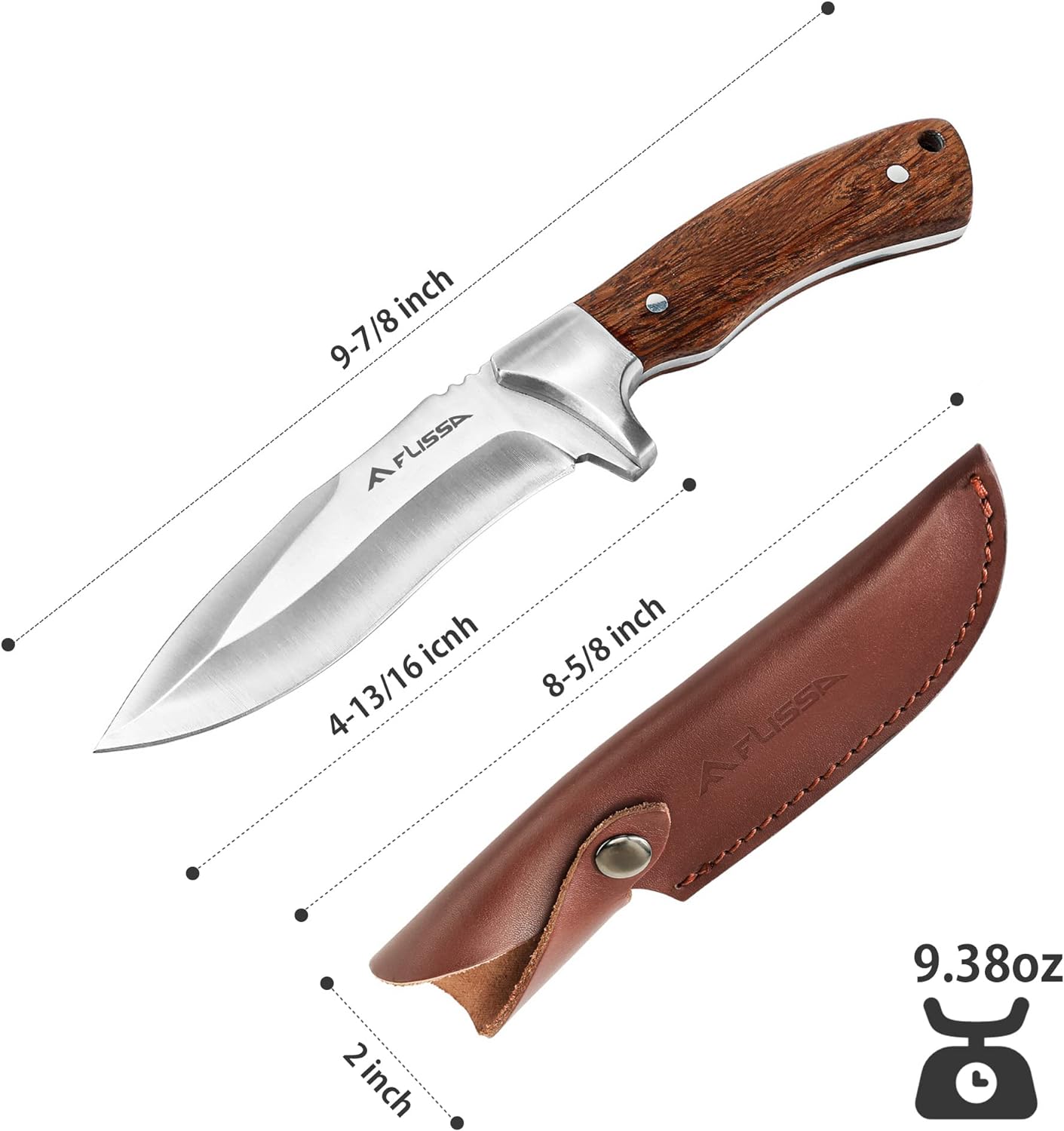 KD Hunting Knife Rose Wooden Handle Survival Camping with Sheath