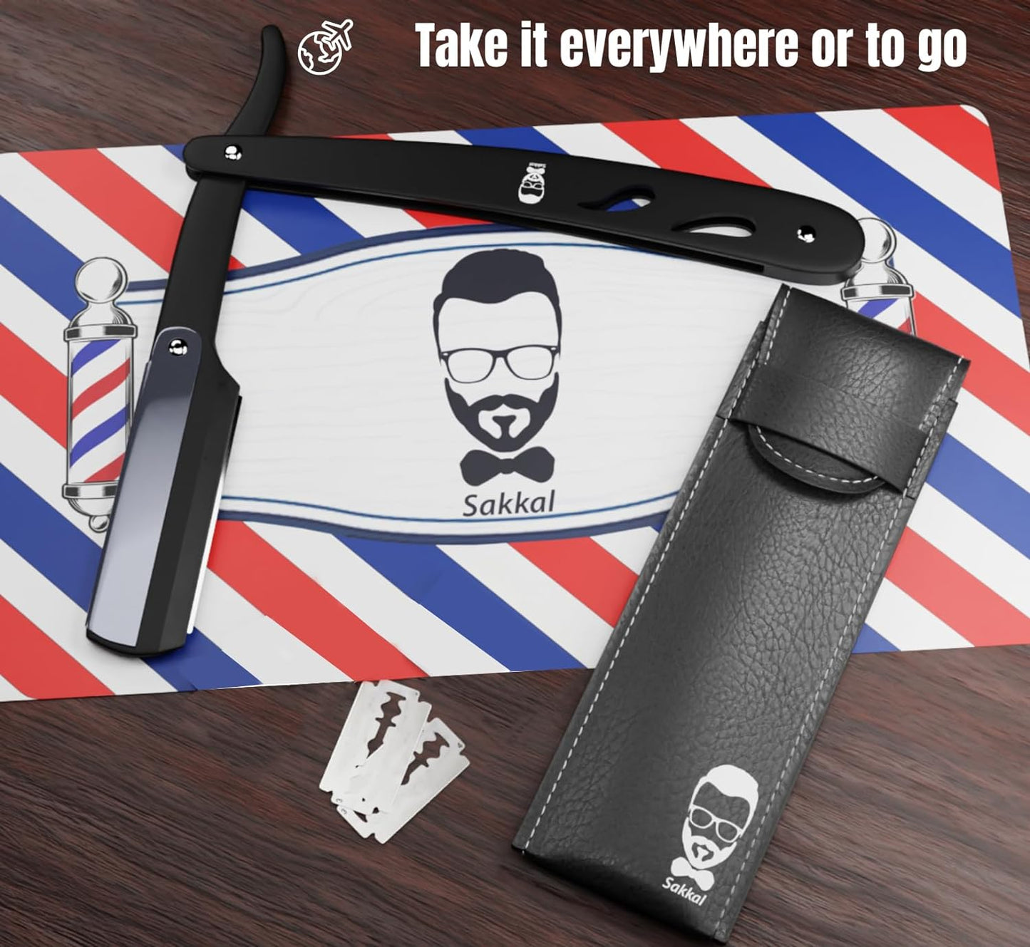KD Straight Edge Barber Blade with Leather Travel Case