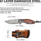KD Pocket Folding Knife Damascus steel with leather cover Pocket back clip