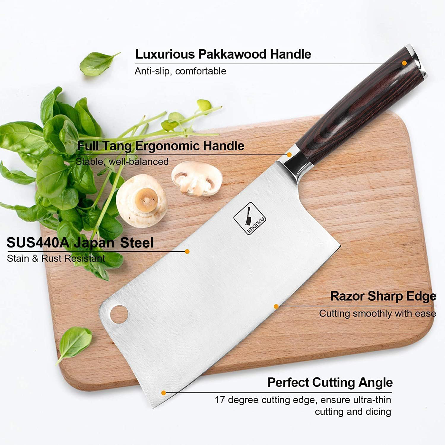 SHI BA ZI ZUO 7.5 Inch Forged Steel Chef Cleaver Vegetable Knife with  Sturdy Full Tang Pakka Wood Handle Built for Daily and Professional Use