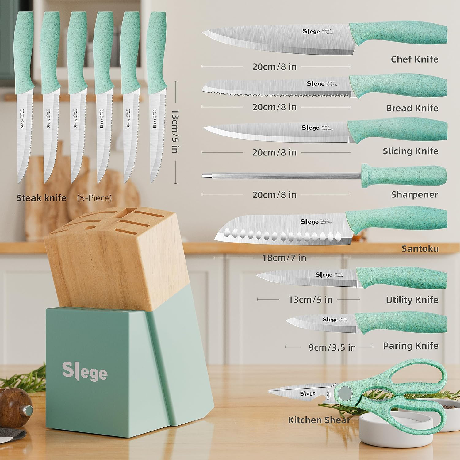 Slege Knife Set, 16 Pieces Kitchen Knife Set with Wooden Block Forged High  Carbon Stainless Steel, Sharp Chef's Knives for Kitchen, Block Knife Sets