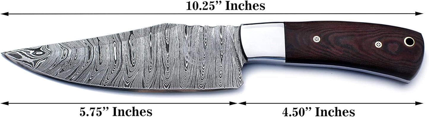 KD Handmade Hunting Knife Damascus Steel for Camping with Leather Sheath