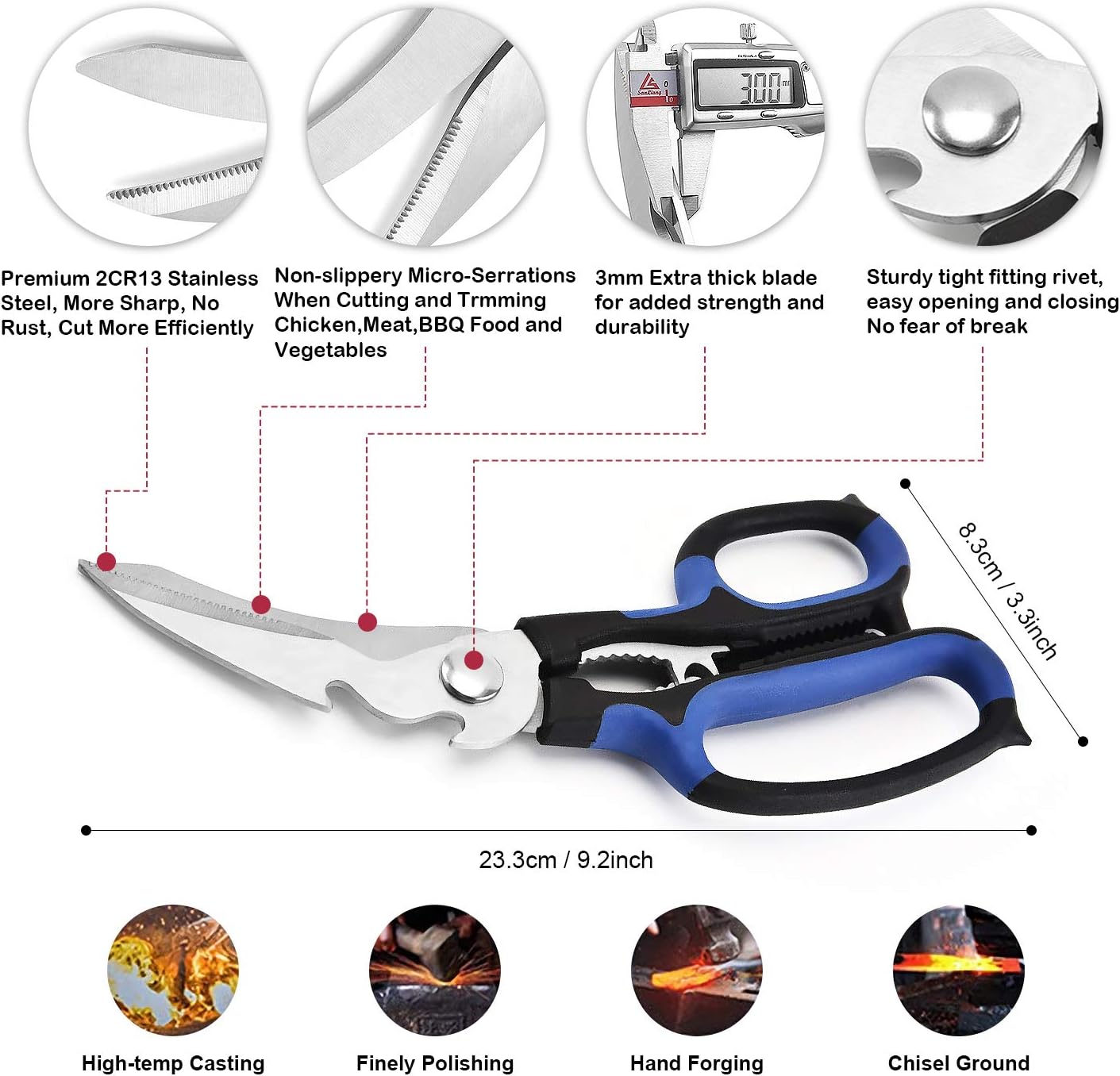 KD Kitchen Scissors All Purpose Heavy Duty Sharp Stainless Steel