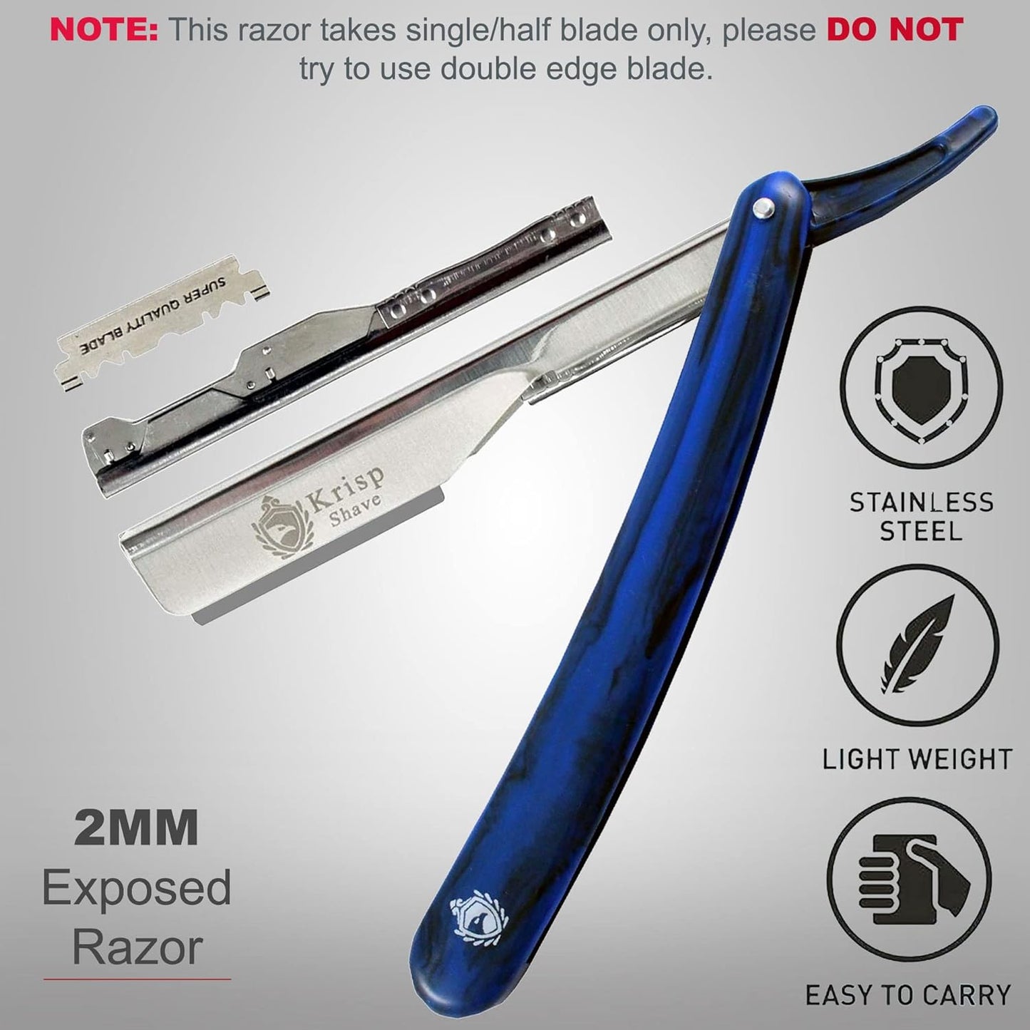 KD Straight Edge Barber Knife 2mm Exposed Blade with 10 Shaving Blades