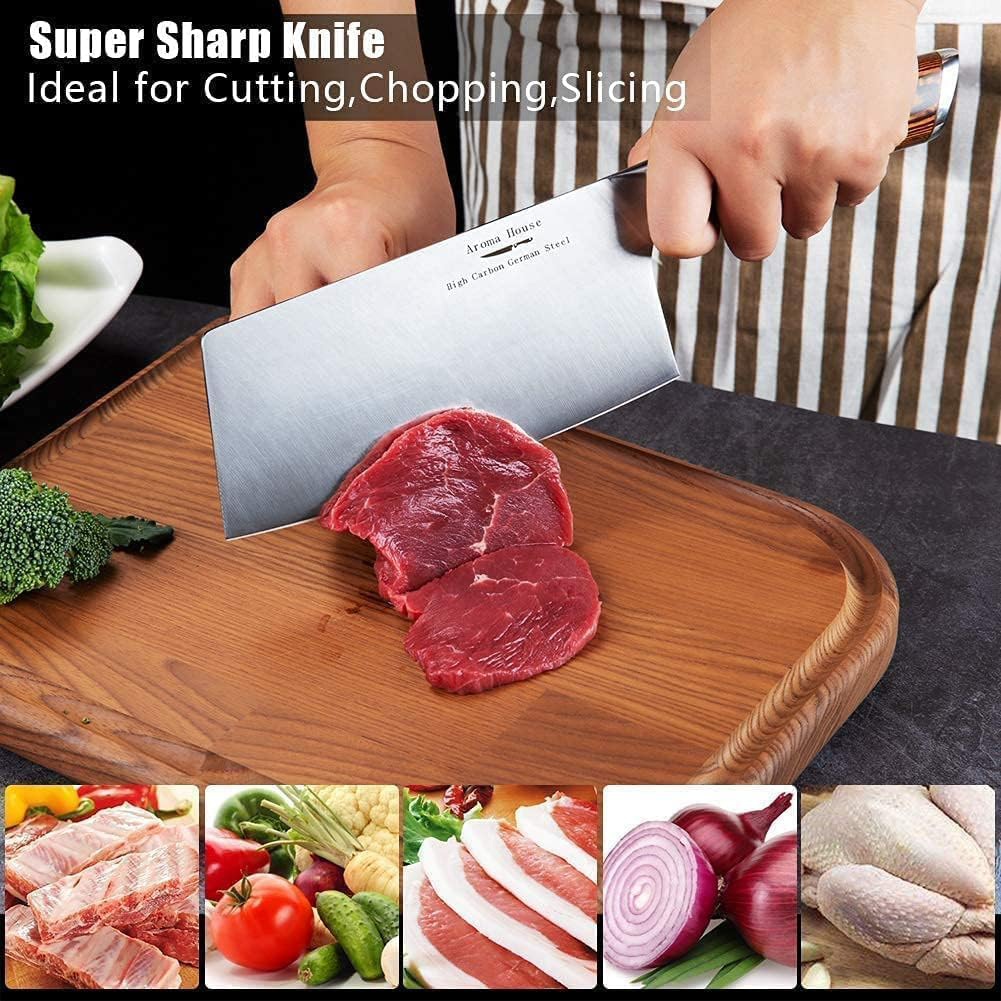 KD 7 Inch Aroma House Meat Cleaver: High Carbon German Stainless Steel, Ergonomic Handle for Home, Kitchen & Restaurant - A Perfect Kitchen Gift