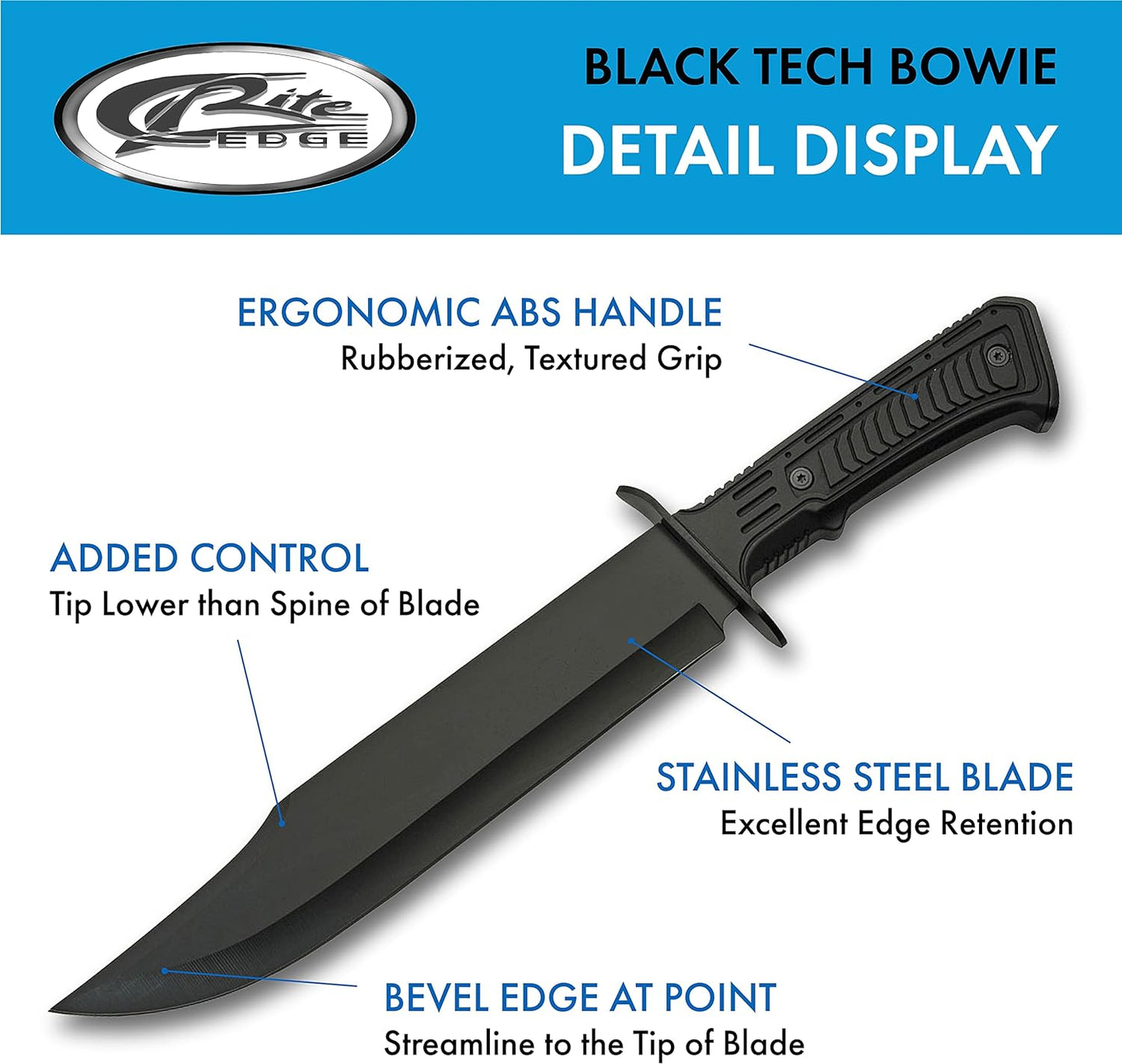 KD Hunting Knife 15" Outdoor Survival Black Tech Bowie Blade Knife