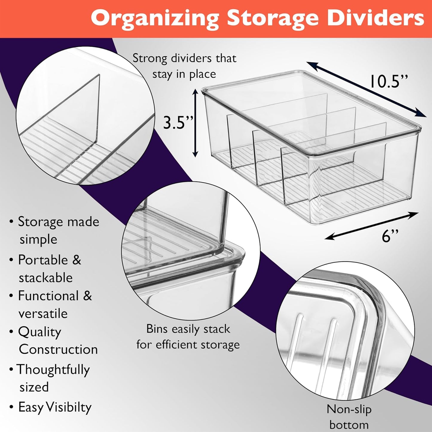 KD Plastic Pantry Organization and Storage Bins with Dividers and Lids