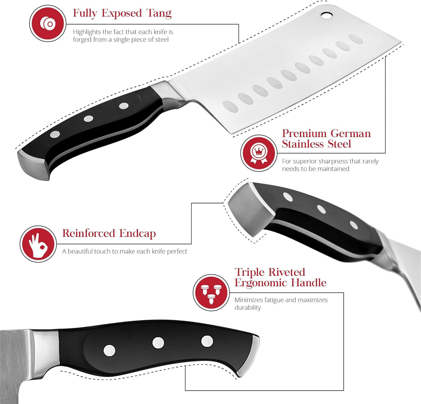 KD Stainless Steel Pro Chef Cleaver Knife Gift Dual Sharpener