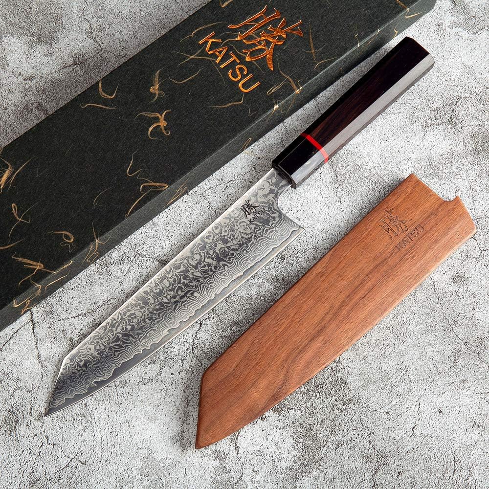 KD Kiritsuke Chef Knife 8" Damascus Steel with Wood Sheath & Gift Box