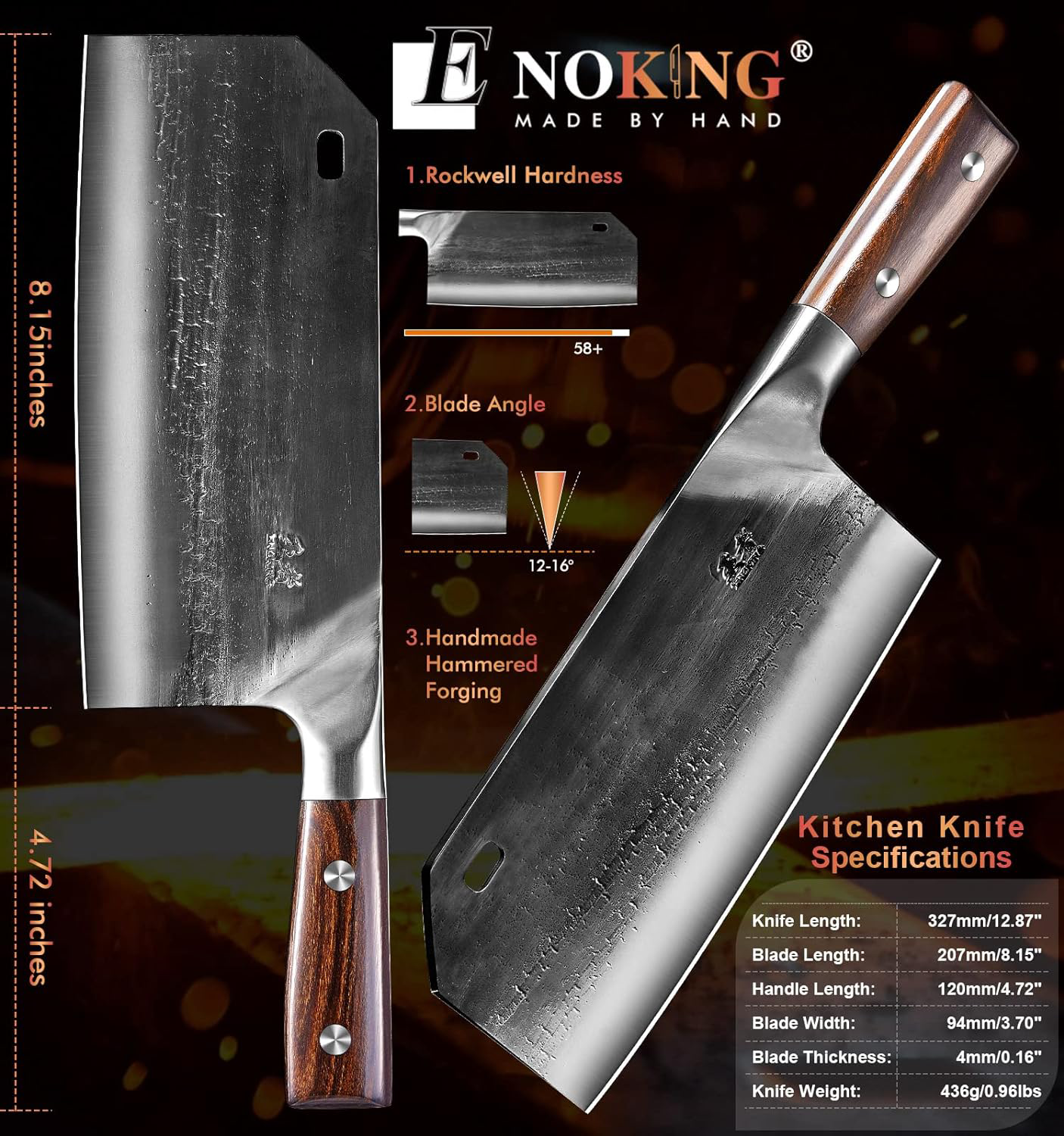 KD 8.1 inch Serbian Cleaver Chef Knife Hand Forged Meat German High Carbon Steel Kitchen Knife