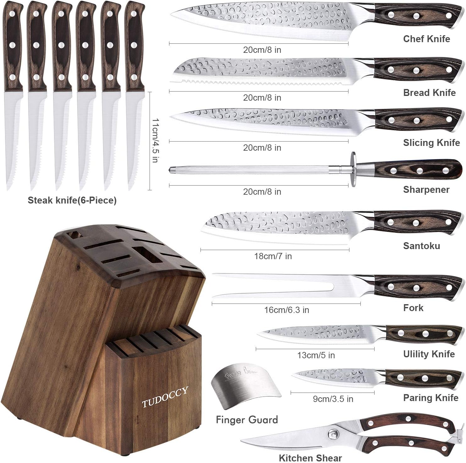 BRODARK Kitchen Knife Set with Block, Ultra Sharp 15 PCS German Stainl -  Jolinne