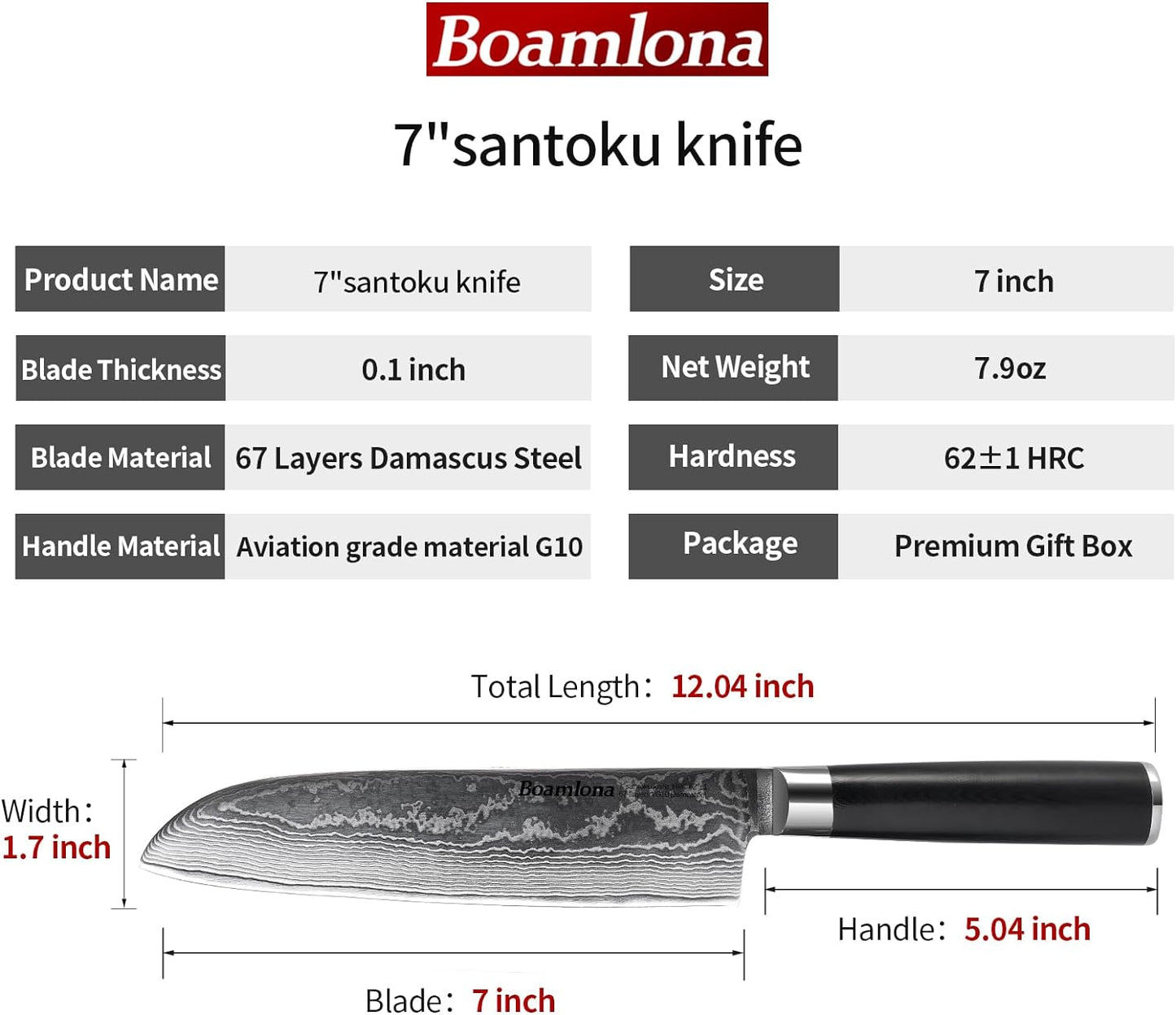 KD Santoku Knife Damascus VG10 Core Steel with Sheath & Gift Box