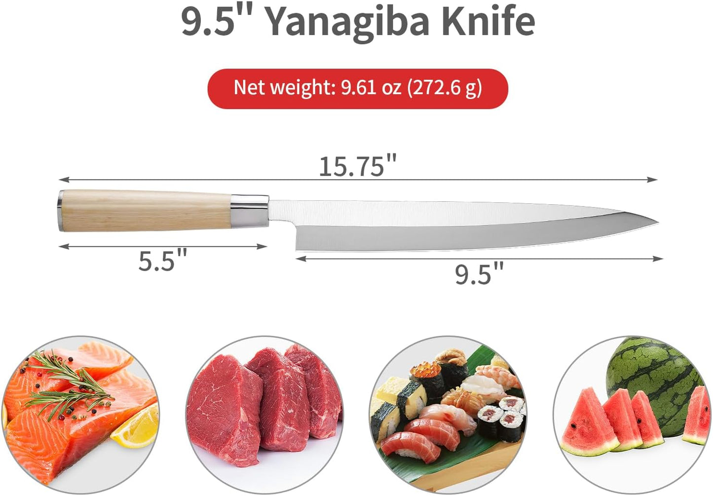 KD Japanese Sashimi Sushi Knife Yanagiba Fish Slicing Knife