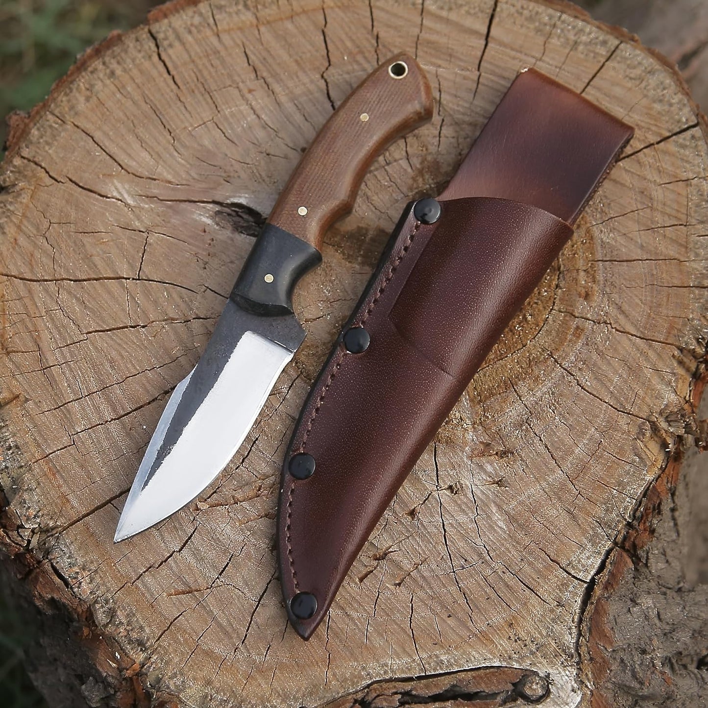 KD High Carbon Hunting Knife Micarta Handle with Leather Sheath