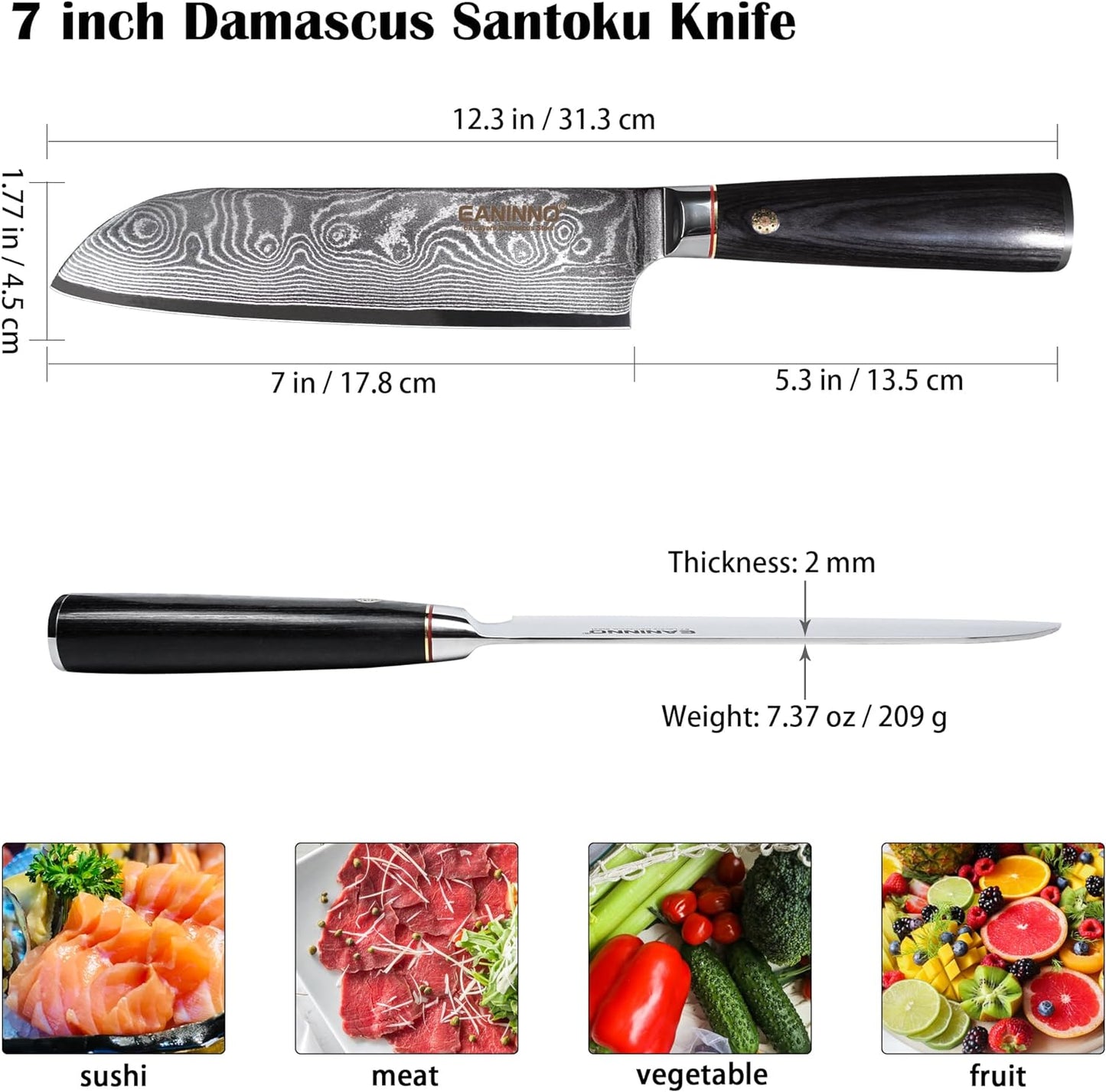 KD Santoku Chef Knife 67 Layers Damascus Steel VG10 Handle with Gift Box