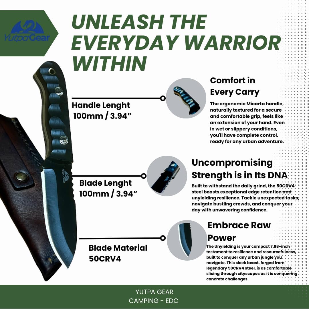KD Hunting Knife Survival Knife G10 Handle with Leather Sheath