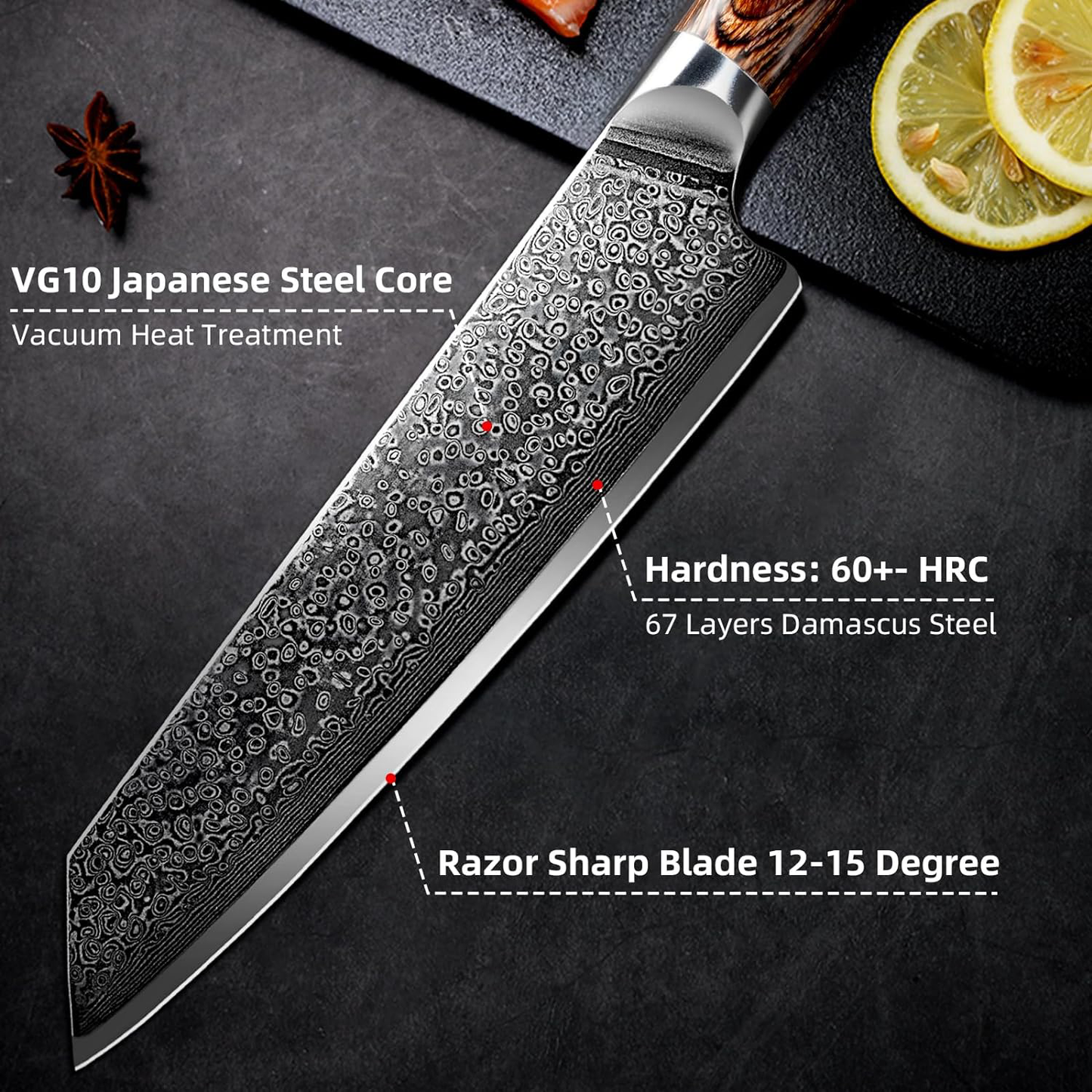 KD Japanese 67 Layer Damascus Kiritsuke Knife with Gift Box