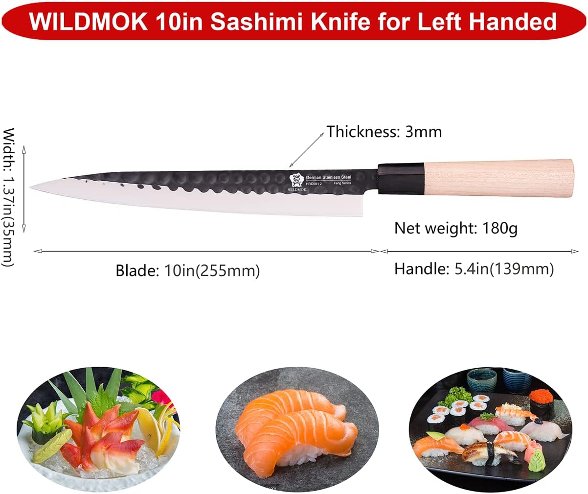 KD Sushi Sashimi Knife 10" Yanagiba Chef Knife Fish Filleting