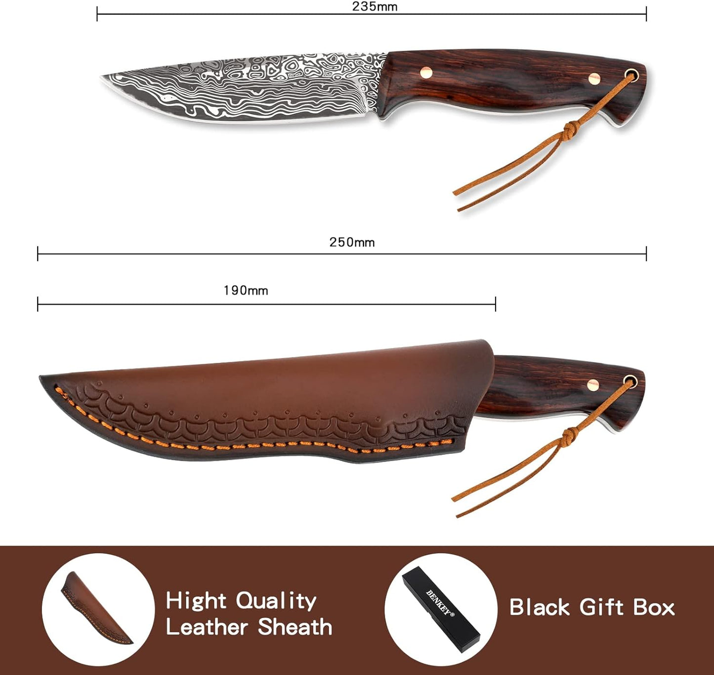 KD Hunting Knife Sharp Blade Knife for Camping Outdoor with Leather Sheath