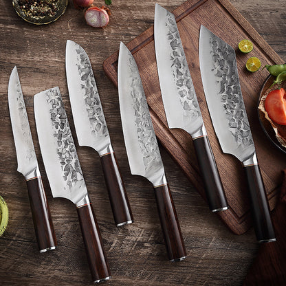 KD Hand Forged Chef's Knife Hammer Pattern Western Knife Set