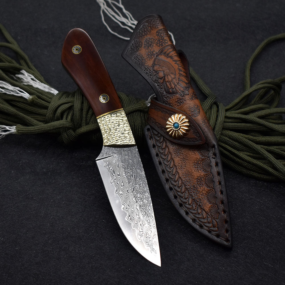 KD Small Hunting Knife Damascus Steel Camping Hunting Tools