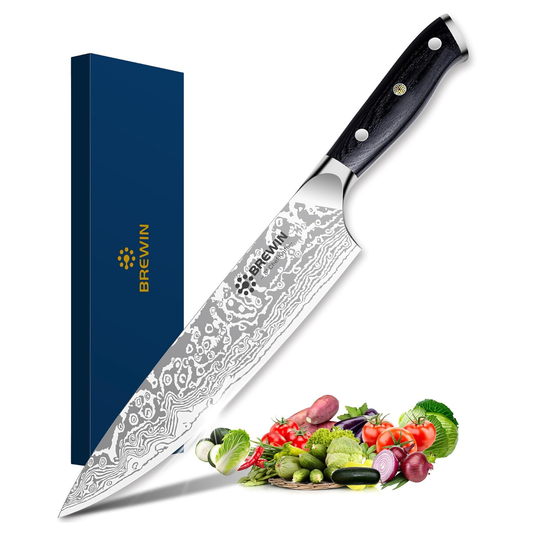 KD 8-Inch Chef's Knife: Precision Cutting with Black Pakkawood Handle