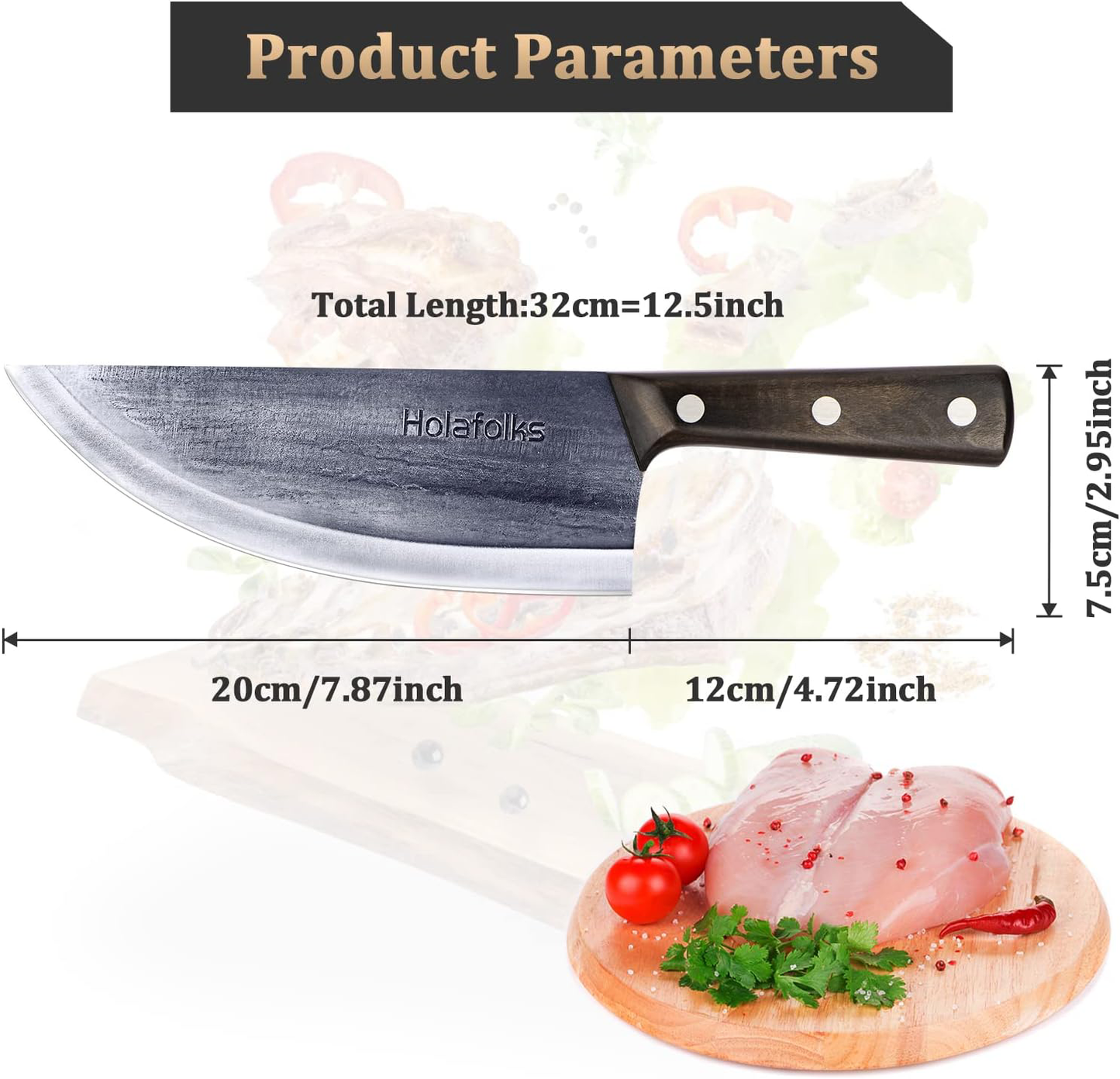 KD Cleaver Chef Knife, Anti-Rust Oil Coating Dividing Knife High Carbon Steel Butcher Knife For BBQ