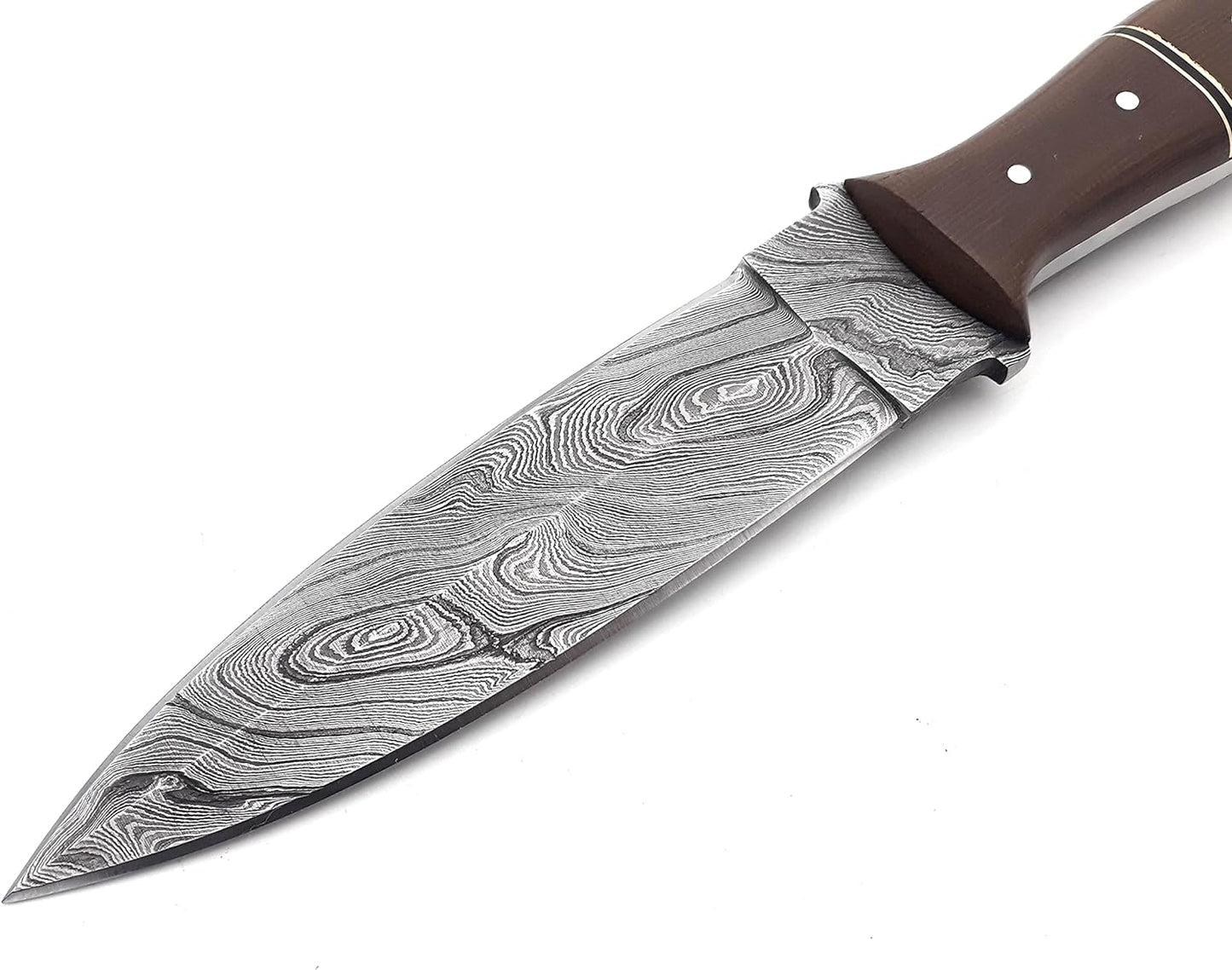 KD Hunting Knife Damascus Steel for Hiking Camping with Leather Sheath