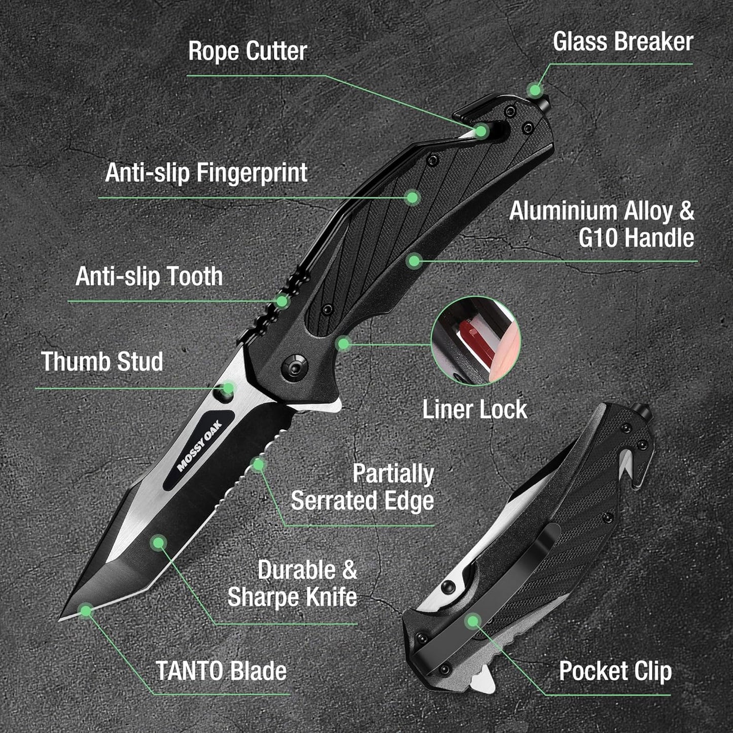 KD Pocket Folding Knife Outdoor with Steel Glass Breaker Seatbelt Cutter