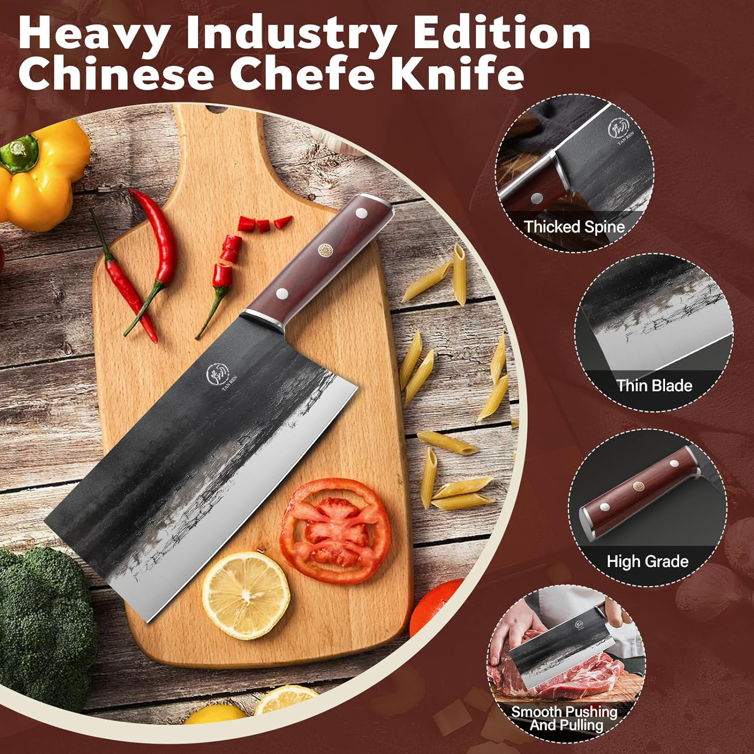 7.5inch Bone Chopping Knife Handmade Forged Meat Bone Cleaver Vegetables  Chinese Chef Slicing Kitchen Knife
