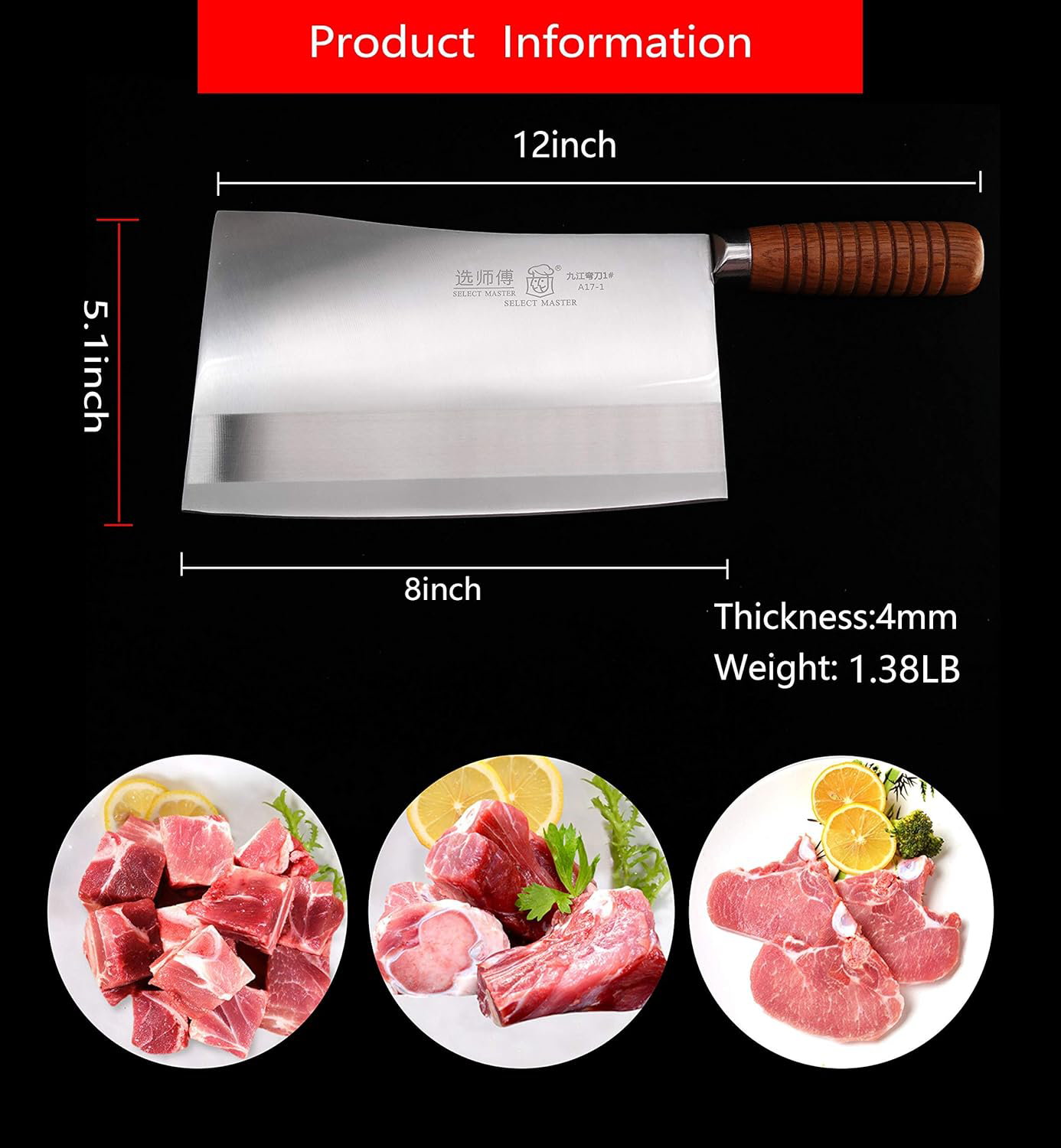 KD 8 Inch Chinese Cleaver Kitchen Knife Meat Vegetable Cutting Chef Kn –  Knife Depot Co.