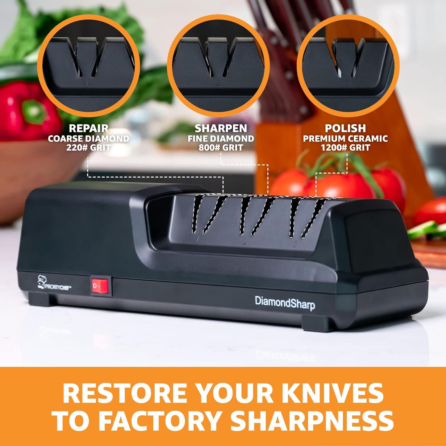 KD Electric Knife Sharpener 3-stage Stainless Steel for Kitchen Knives