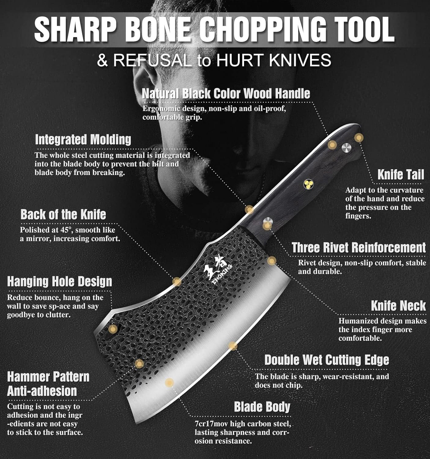 7.5 Inch Forged Butcher Knife Meat Bone Cutting Cooking Knives Stainless  Steel Slicing Knife Chopping Knife Sharp Blade Cleaver Kitchen Chef Knife