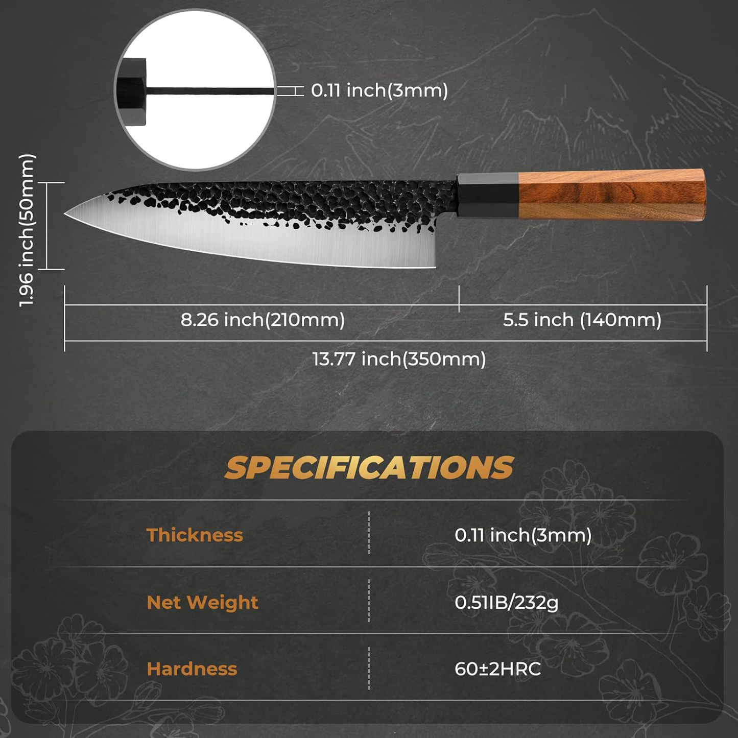 KD 8-Inch Hand Forged Gyuto Chef Knife: Japanese AUS-8 Excellence