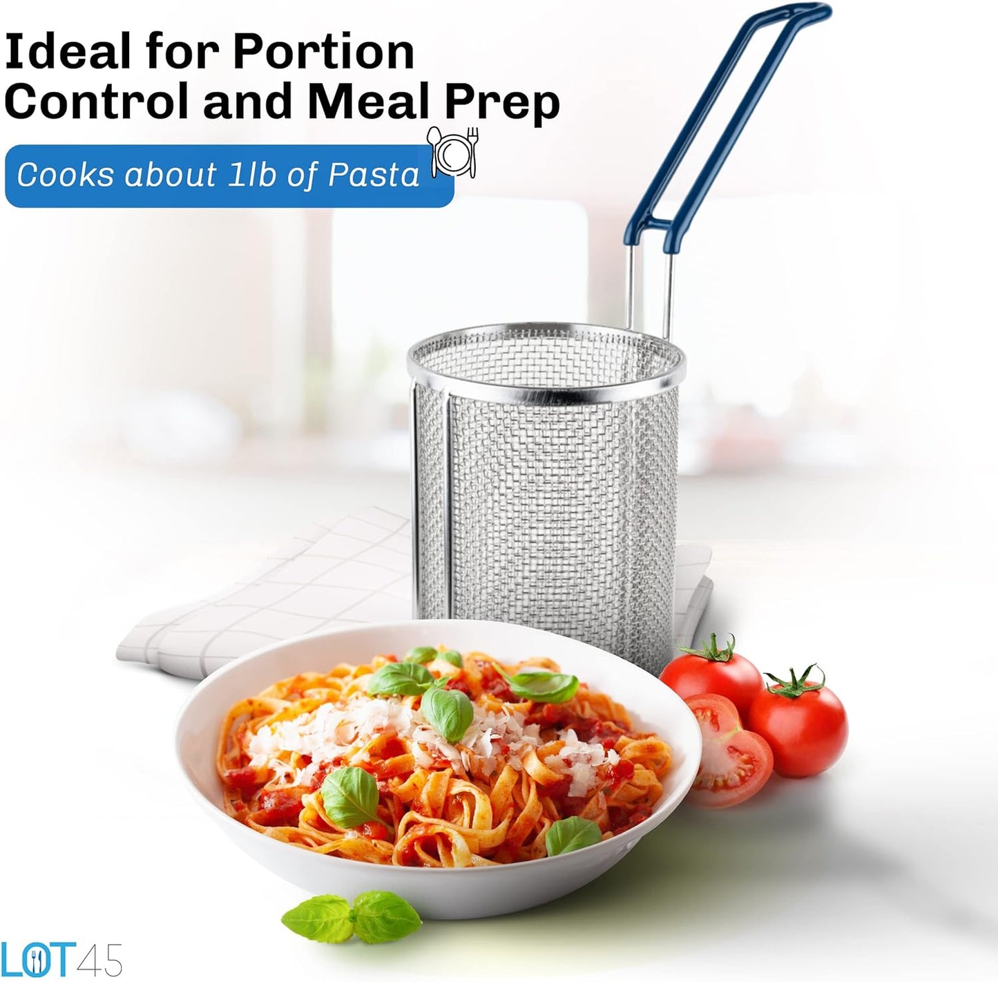 KD Pasta Strainer with Handle Stainless Steel Boiling Blanching Basket