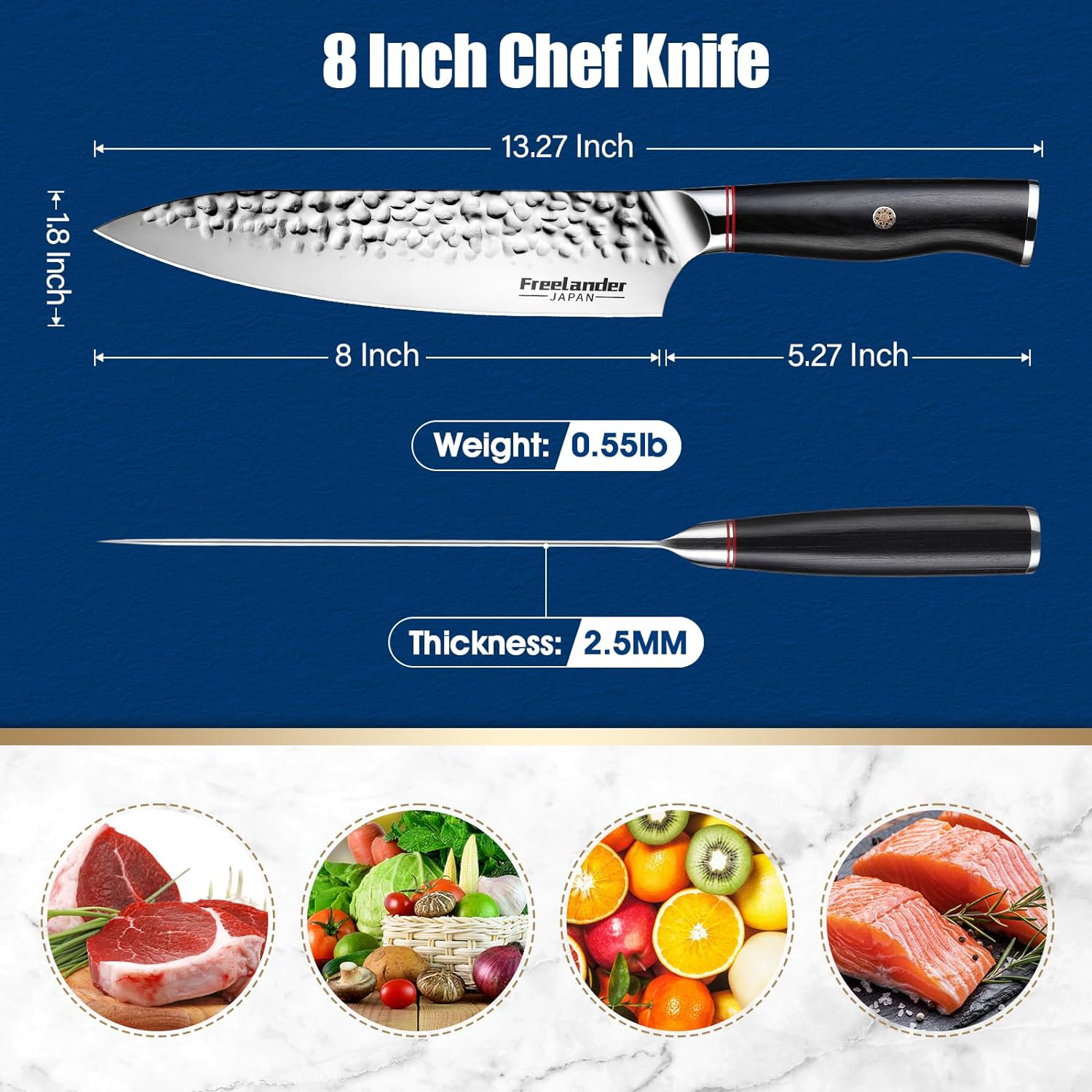 KD 8-Inch Chef's Knife with Finger Guard and Sharpener with Gift Box – Knife  Depot Co.