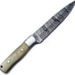 KD Hunting Knife Damascus Steel for Camping with Leaf Shape Leather Sheath