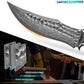 KD Hunting Knife 10" Damascus Steel Fixed blade hunting knife with leather case