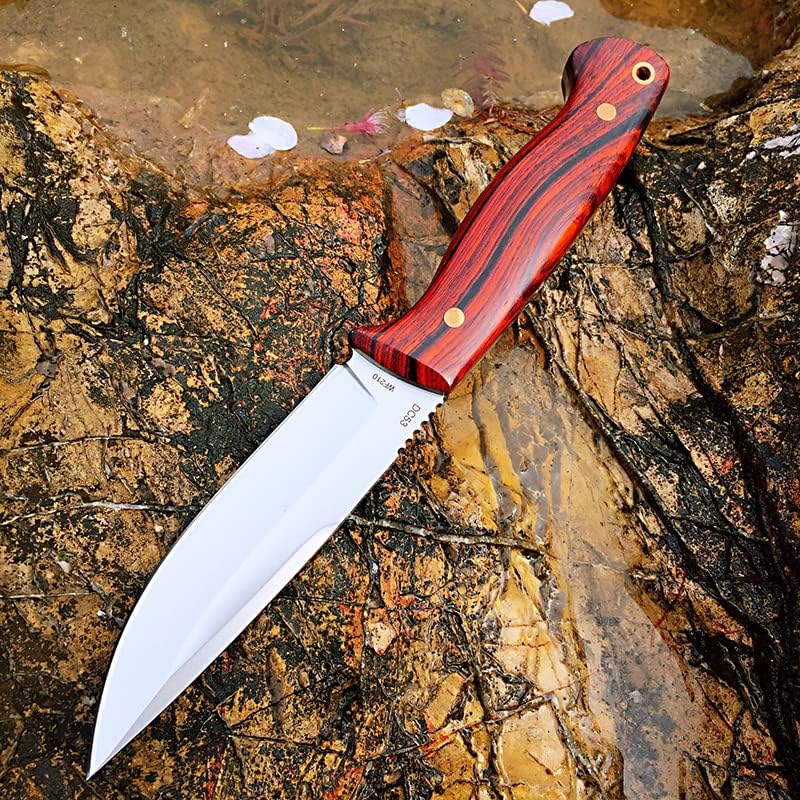 KD Hunting Knife with Leather Sheath for Outdoor Camping