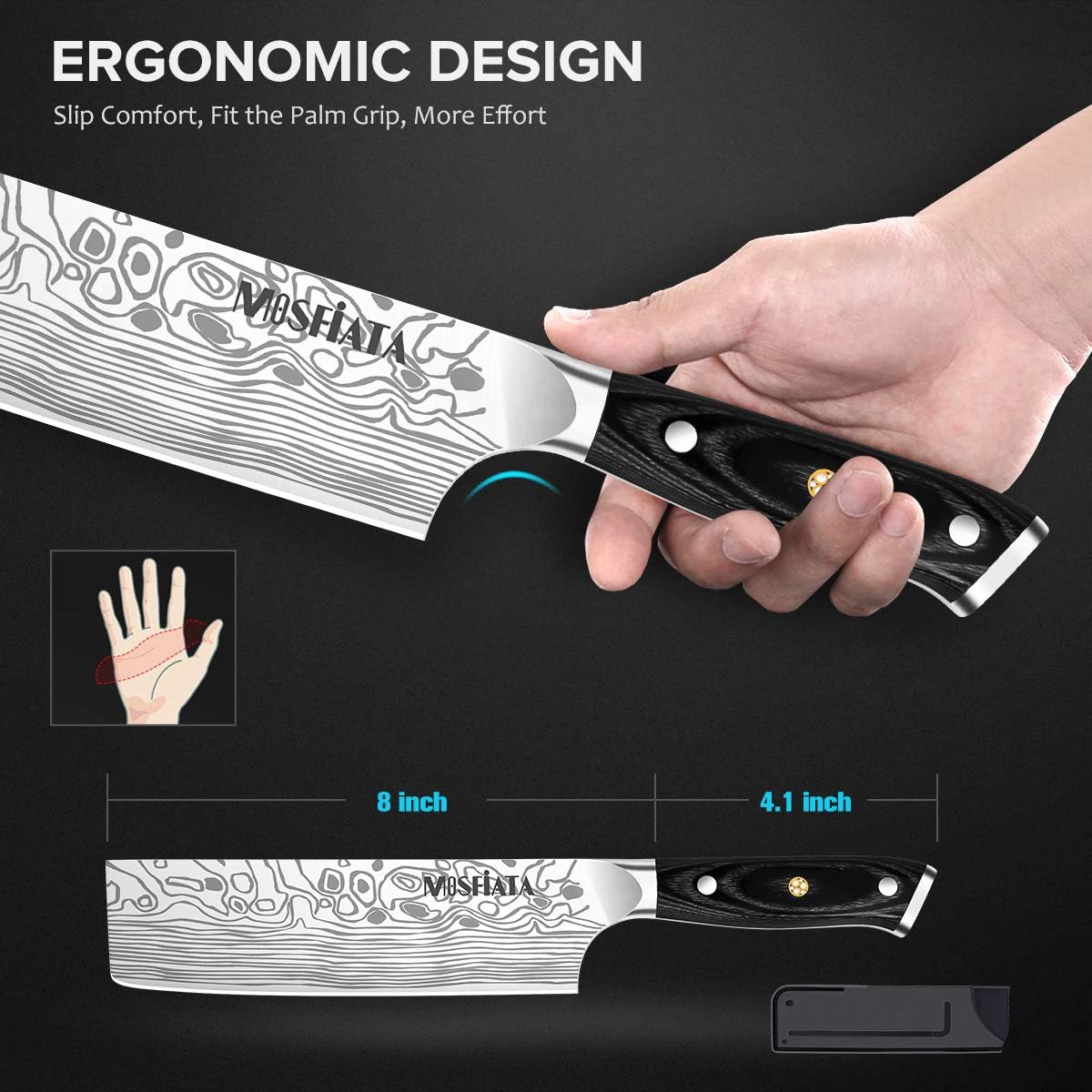 KD Nakiri Chef's Knife Kitchen Knife with Finger Guard & Gift Box