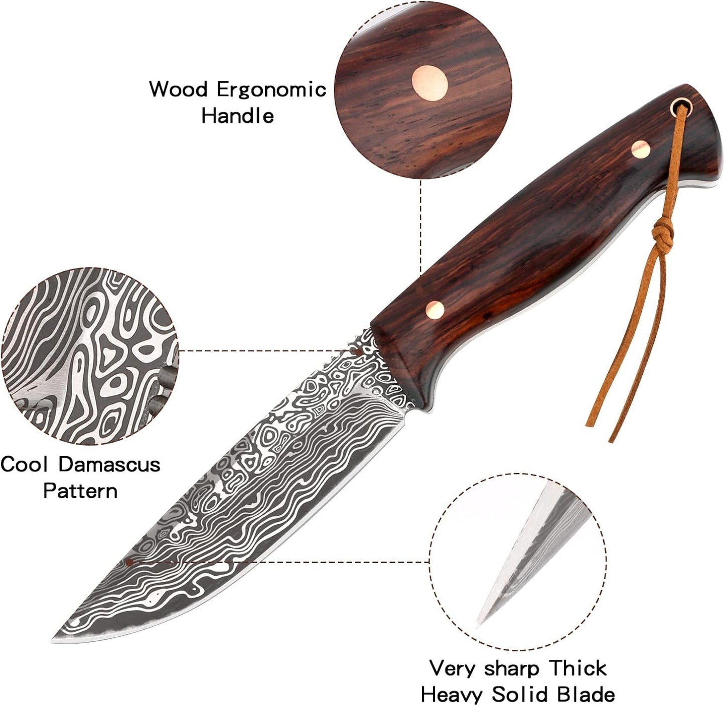 KD Hunting Knife Sharp Blade Knife for Camping Outdoor with Leather Sheath