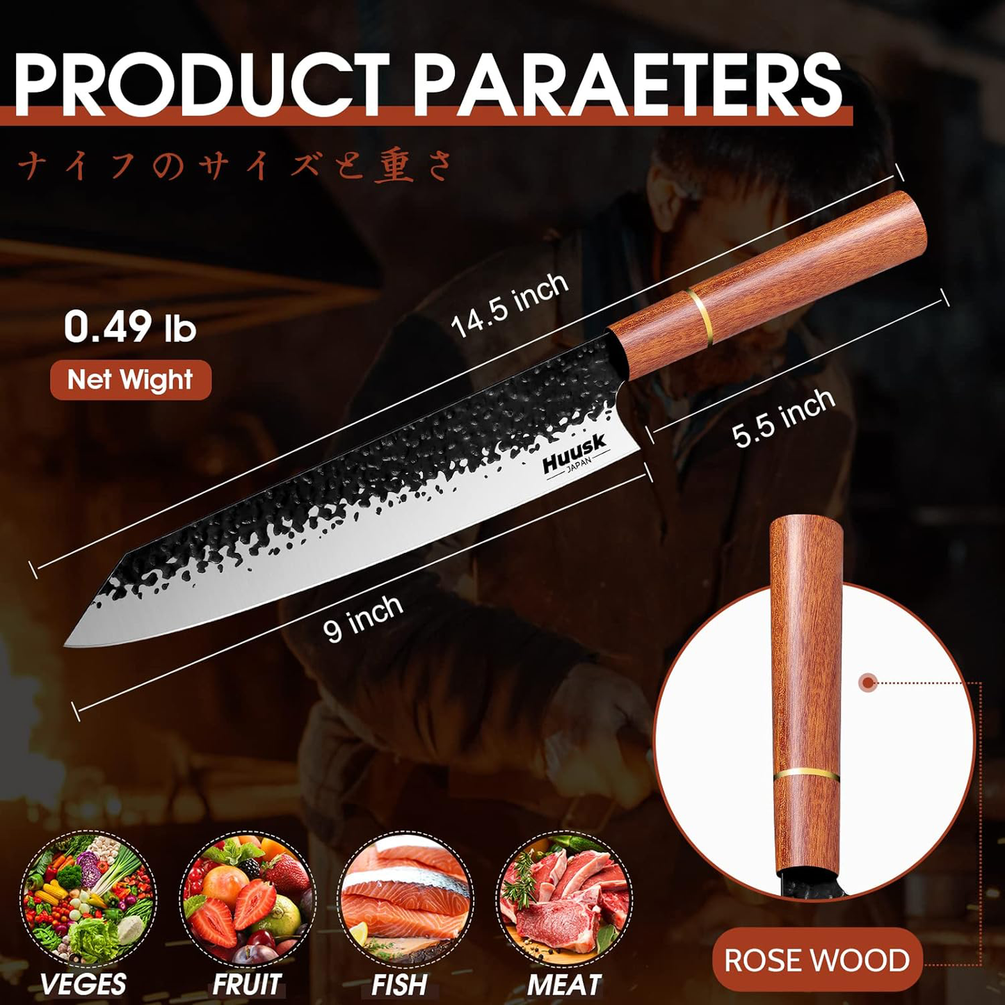 KD Japanese 9-Inch Kiritsuke Chef Sushi Knife with Gift Box