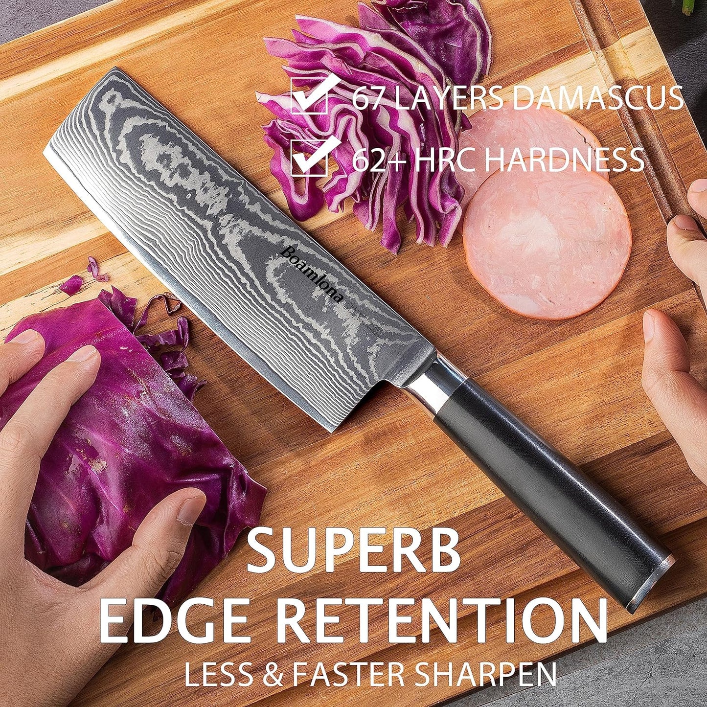 KD Nakiri Chef Knife 67 layers Damascus Steel Japanese VG10 with Sheath & Box