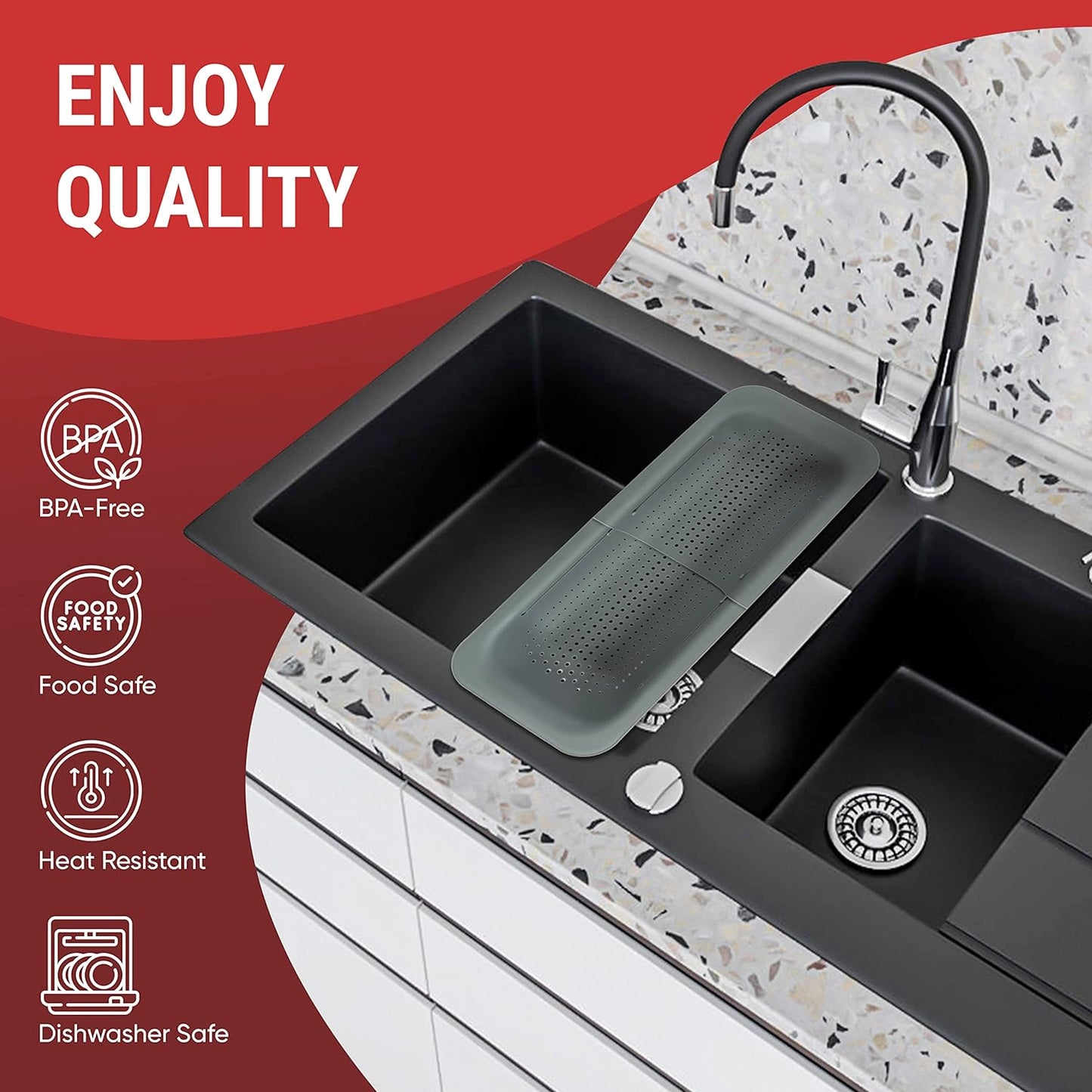 KD Collapsible Colander Over the Sink Extendable Strainers and Colanders