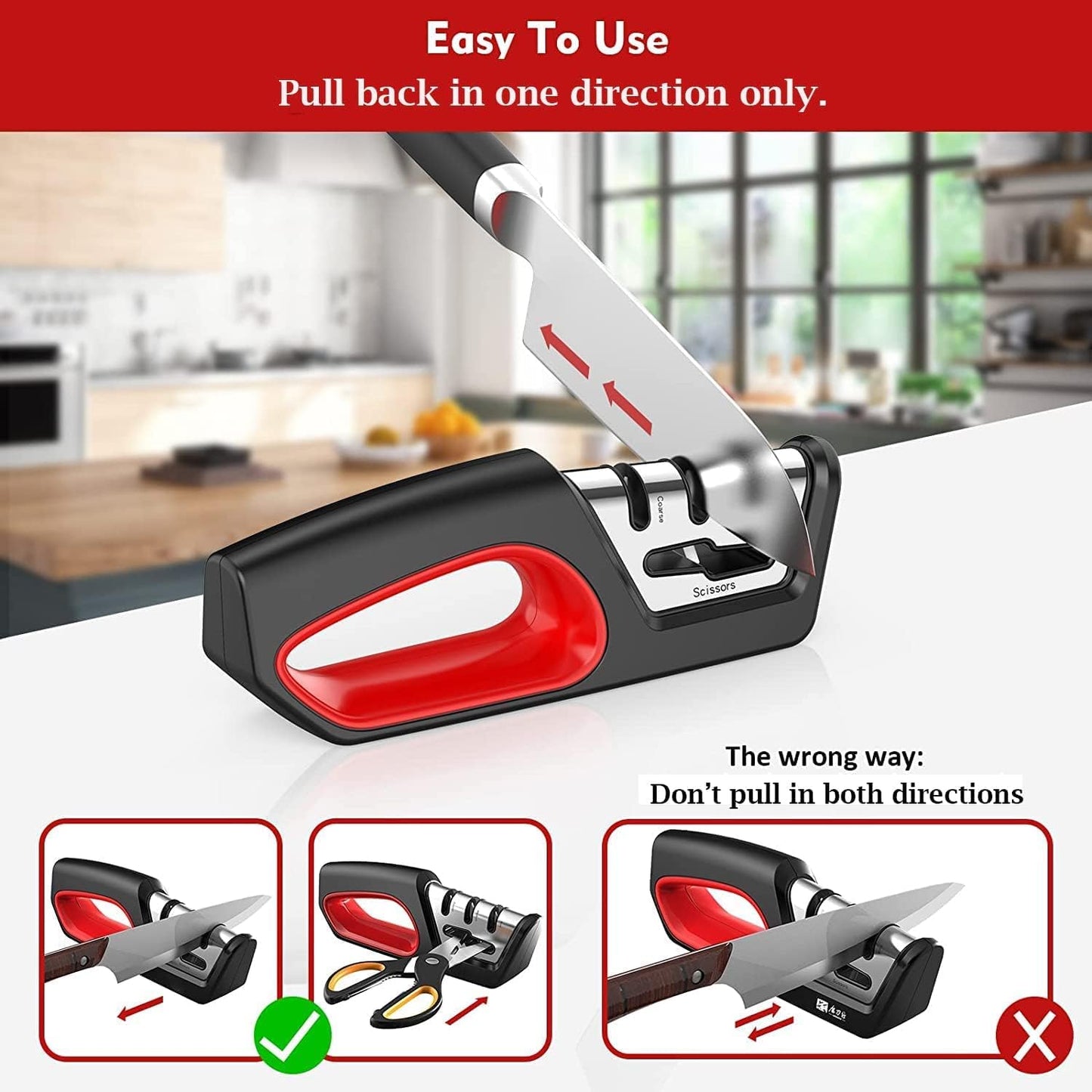 KD Knife Sharpener Blade Sharpener 4 Slots 3-Stages for All of Kitchen Knives