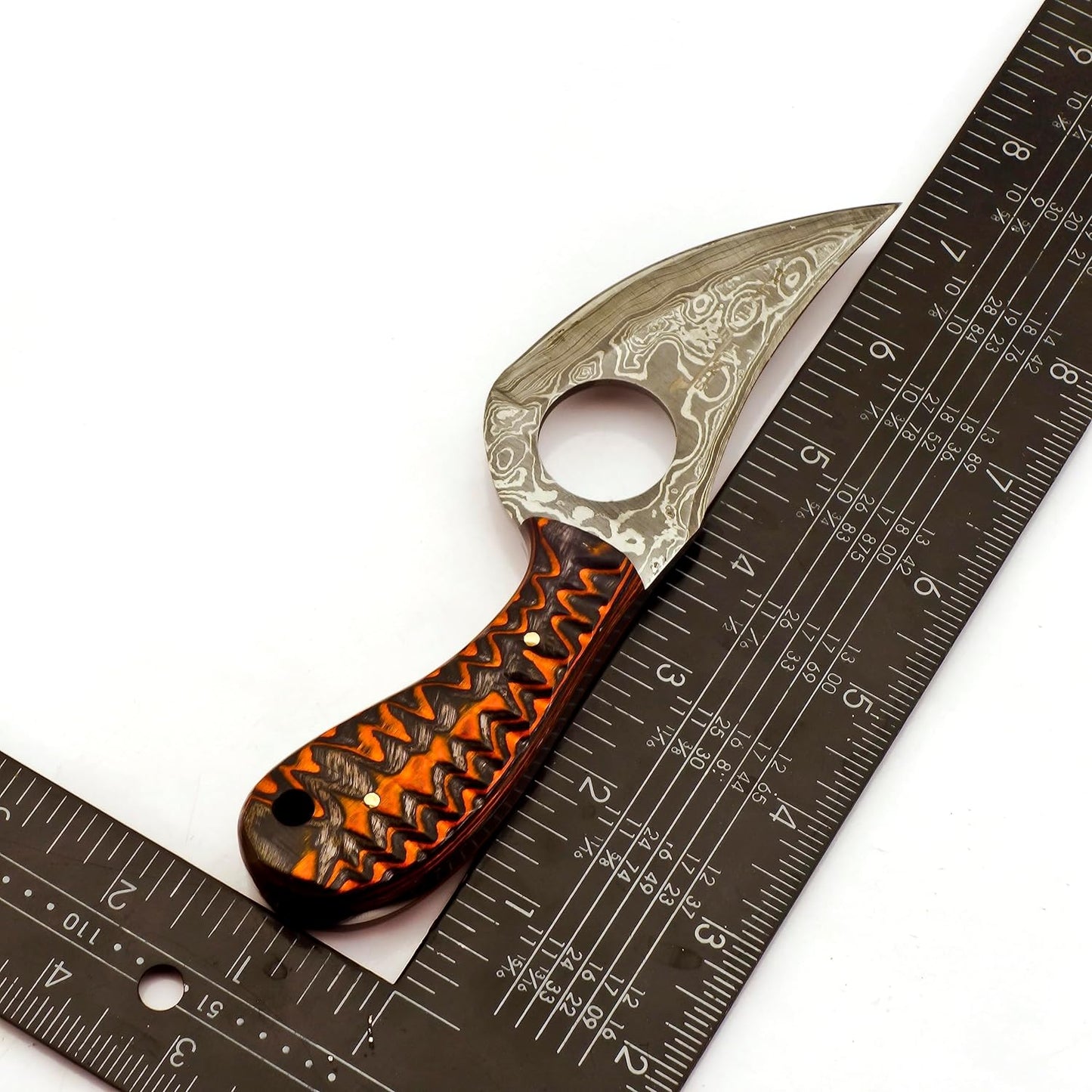 KD Hunting Knife Damascus Steel Knife with Custom Leather Sheath