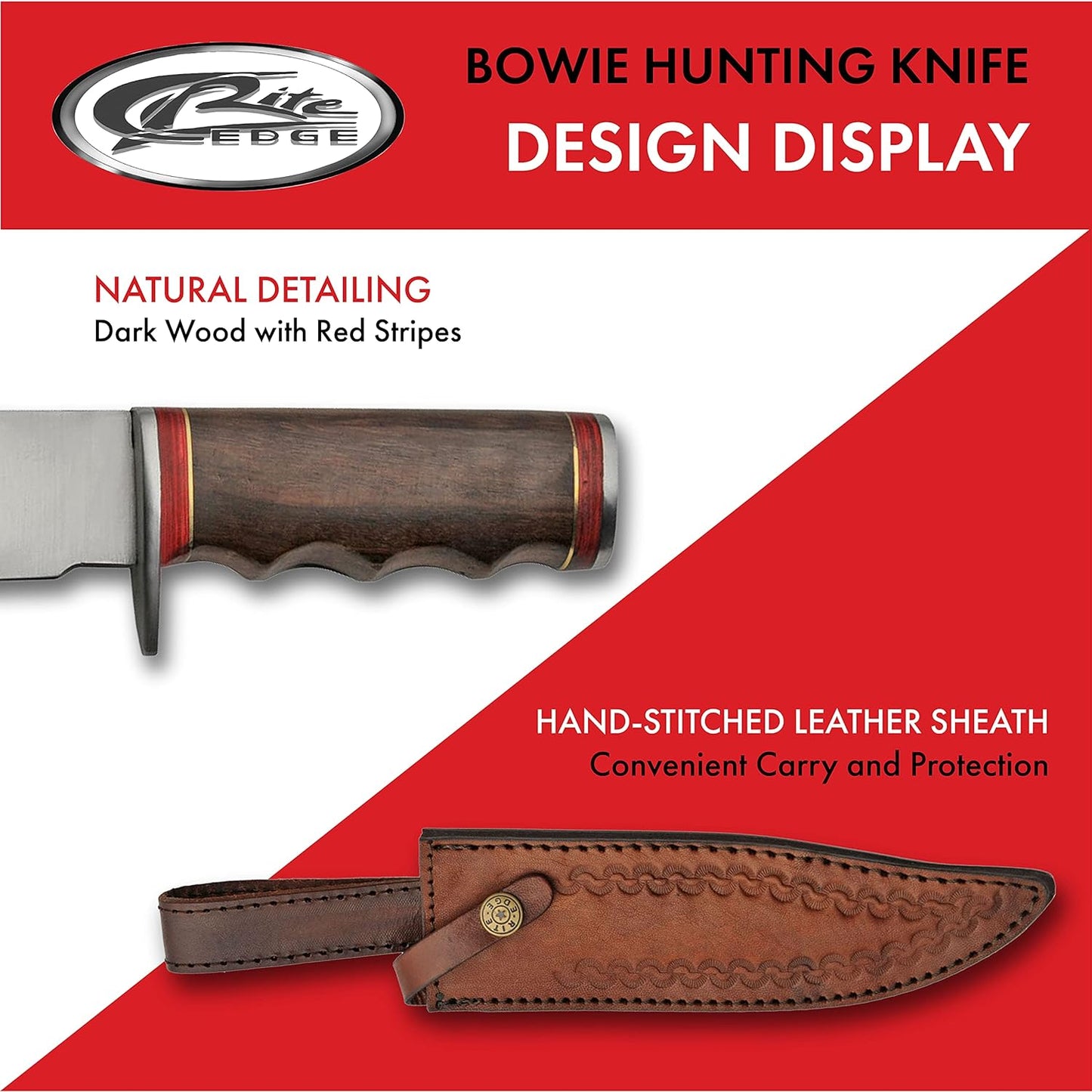 KD Hunting Knife Wood Handle with Bowie Leather Sheath