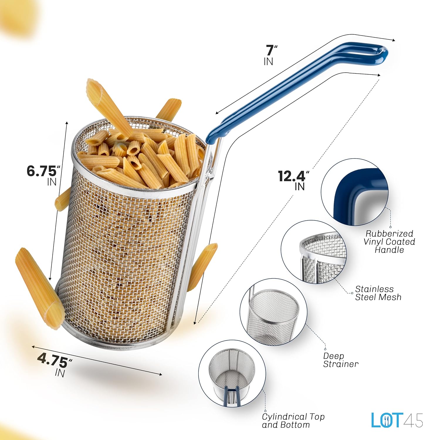 KD Pasta Strainer with Handle Stainless Steel Boiling Blanching Basket