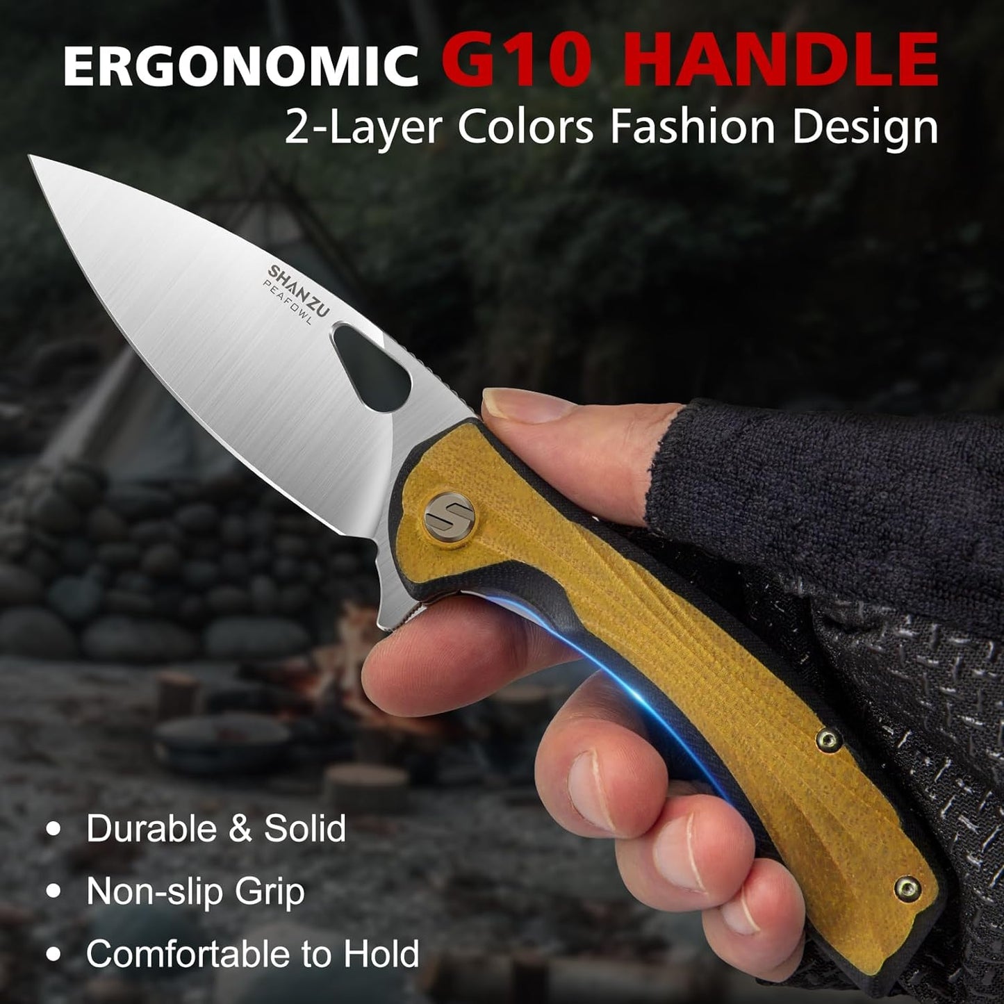 KD Pocket Folding Knife Survival Camping Knife with G10 Handle