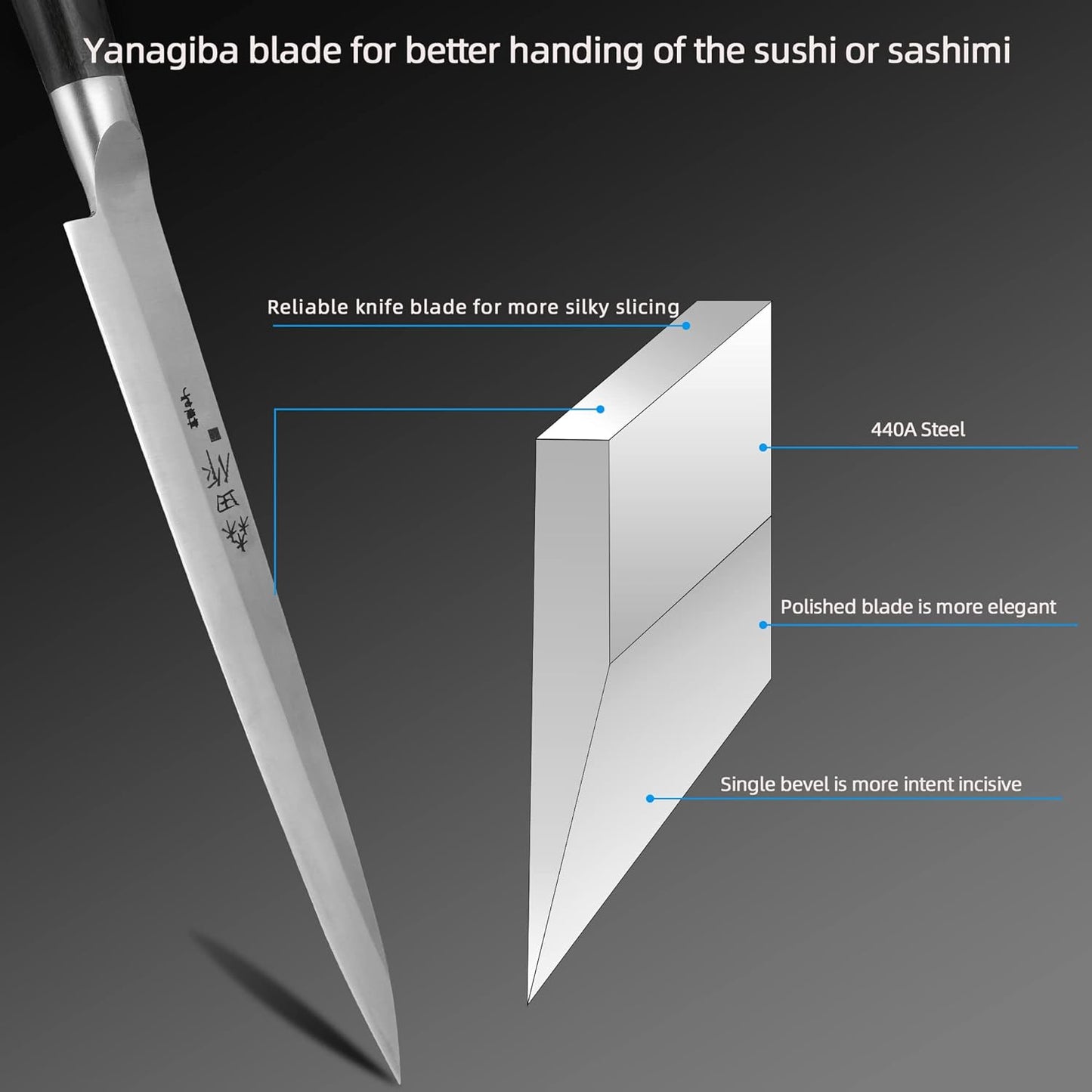 KD Sashimi Knife 9.5" Yanagiba Sushi Knife with Gift Box